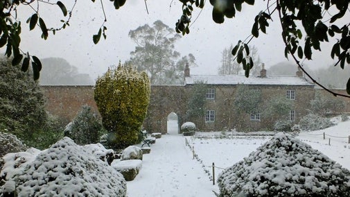 Snow in the walled garden at Trengwainton Cornwall